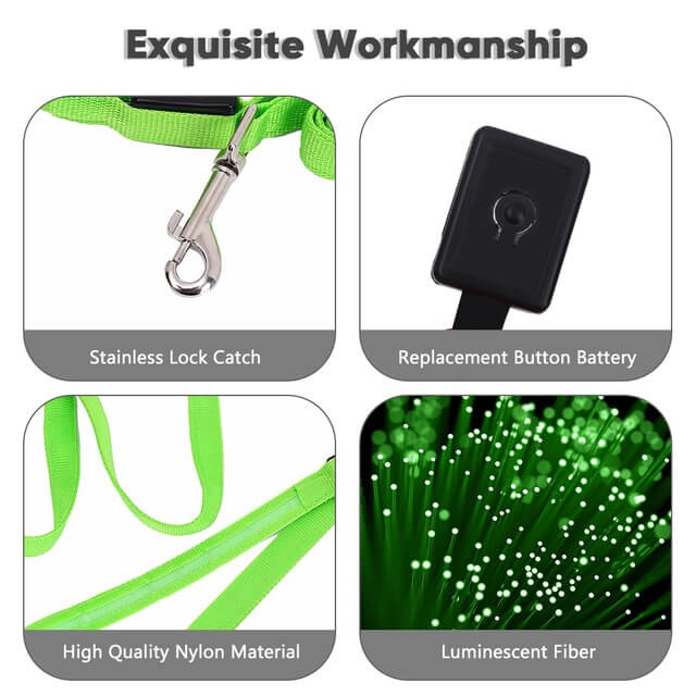 Luminous LED Leash And Collar safe at night colors high quality nylon size medium large